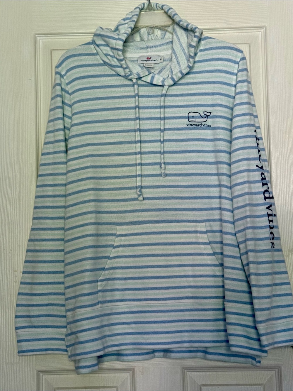 Vineyard Vines Striped Hooded Pullover Hoodie Blue Mint White Women’s XL
